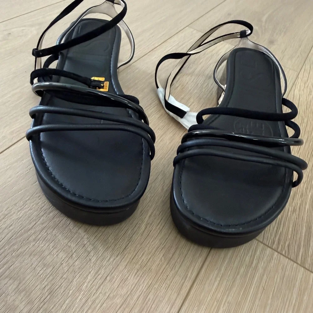 Louise et Cie Bimo Black Leather Strappy Platform Espadrille Sandals Woven 10M - Picture 4 of 8